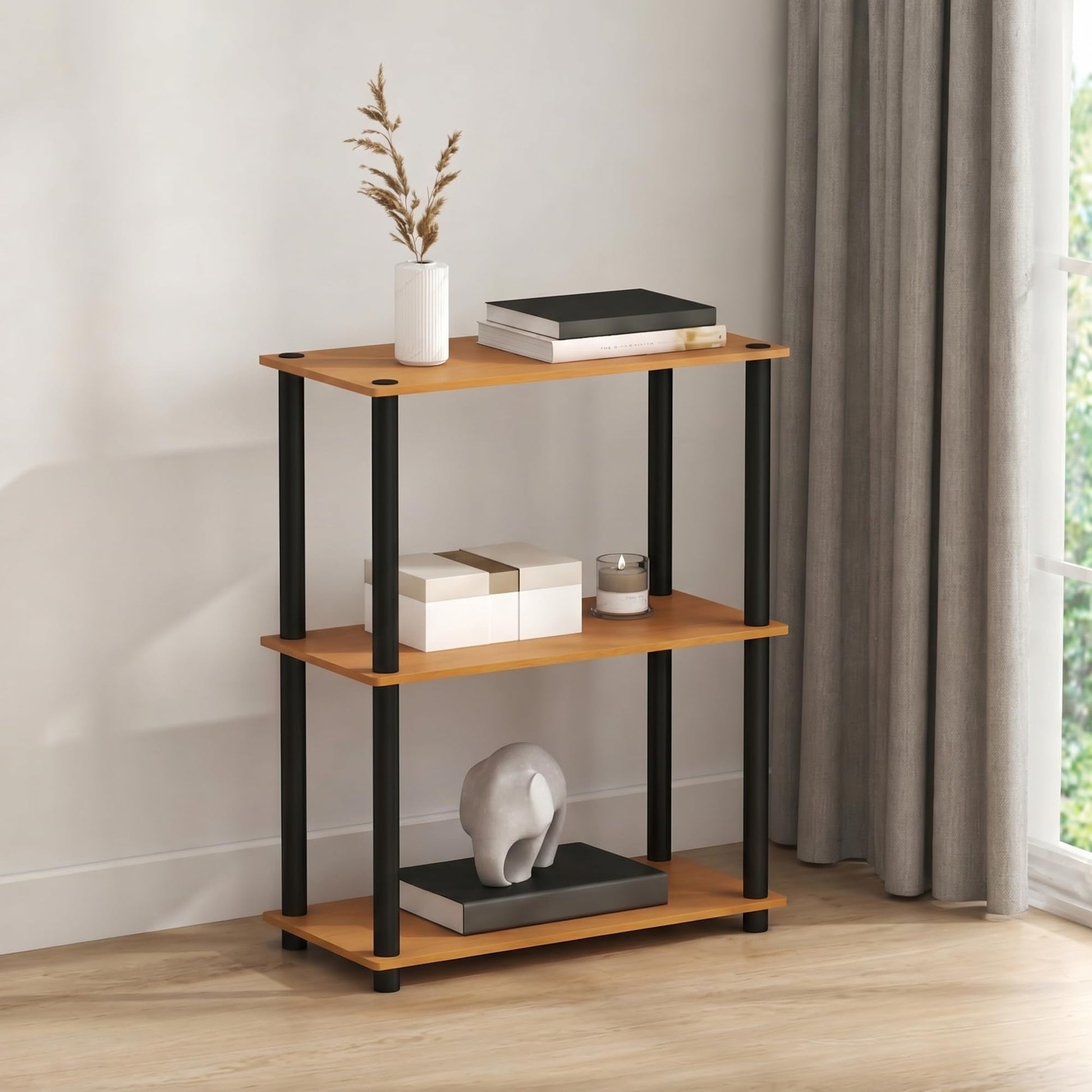 Furinno Turn-N-Tube Storage Shelves, 3-Tier Book Shelf, Corner Shelf, Toolless Open Shelves, for
