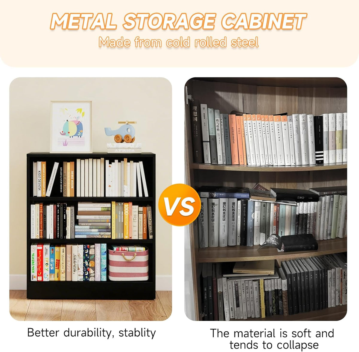 3-Tier Metal Open Shelf Bookcase, Bookcase with Adjustable Shelves, Floor Standing Book Shelf
