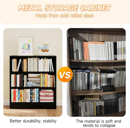 3-Tier Metal Open Shelf Bookcase, Bookcase with Adjustable Shelves, Floor Standing Book Shelf