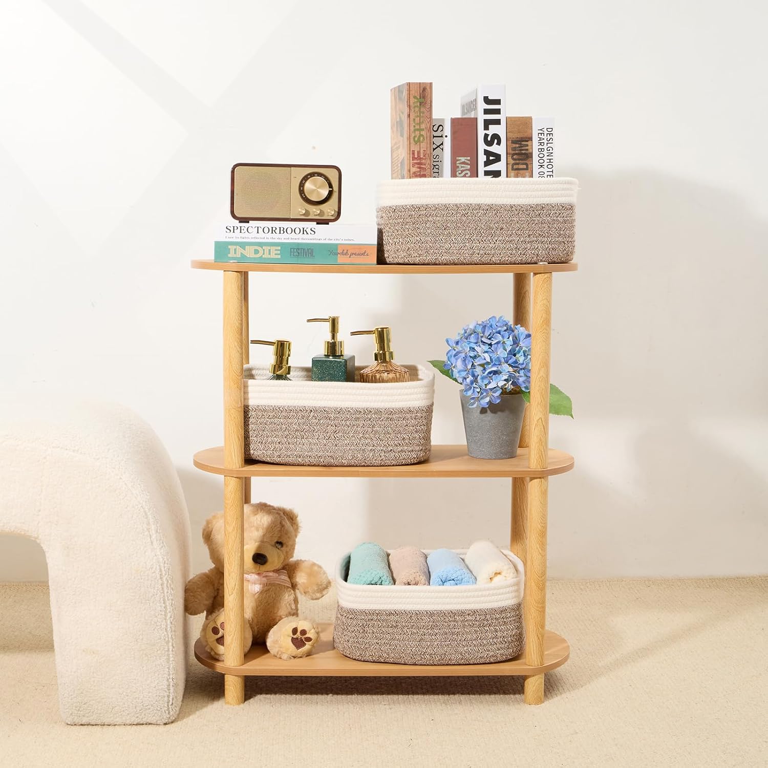 Small Storage Baskets for Organizing | Closet Organizer Bins | Shelf Toy Basket | Woven Rope