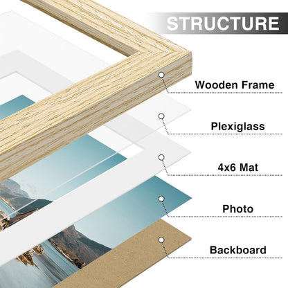 Vittanly 5x7 Picture Frames Set of 9, Shatter Resistant Plexiglass, Display 4x6 Pictures with Mat