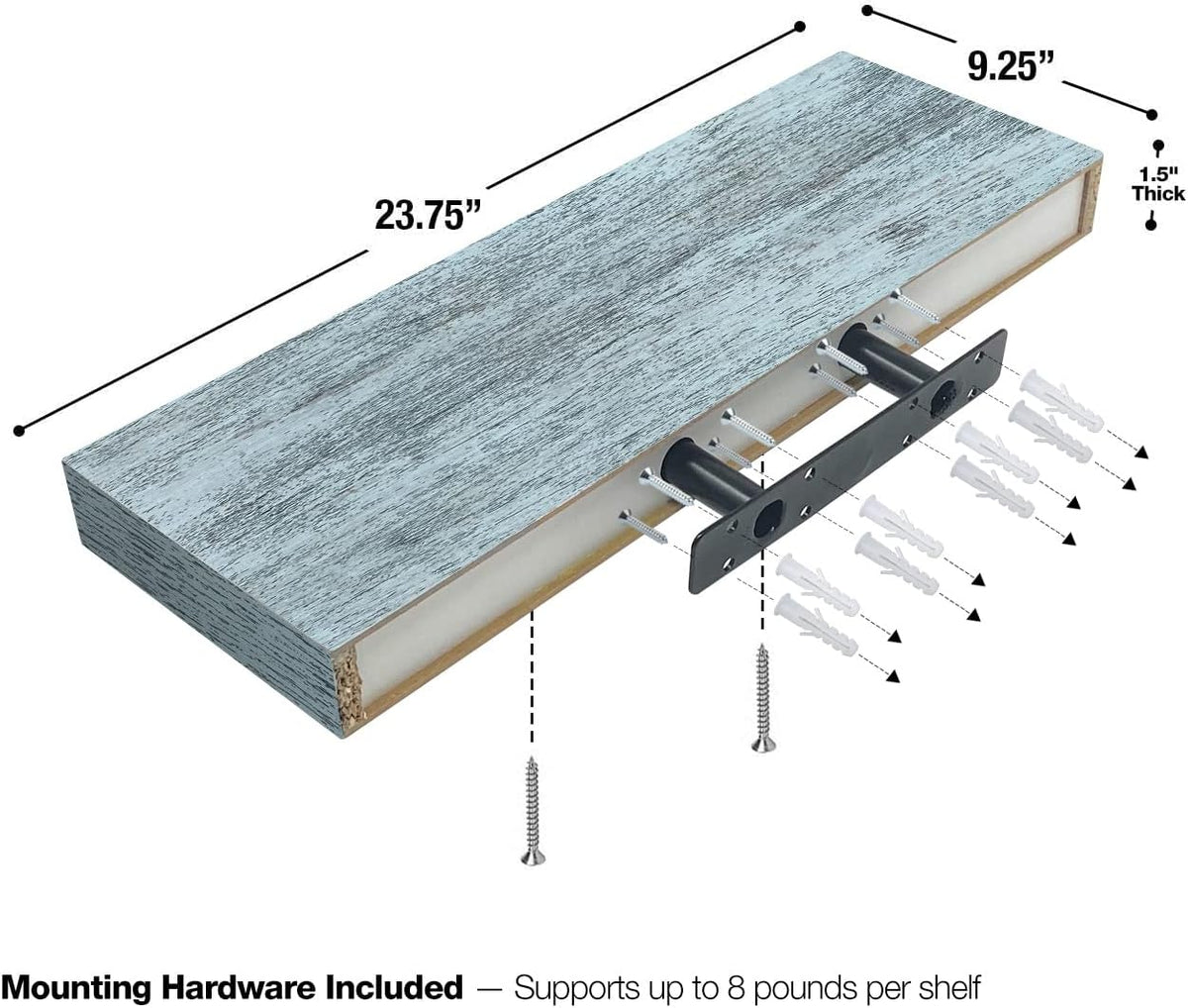 Sorbus Floating Shelves - 2 Pack 24 X 9 Inch Rustic Blue Wall Shelves for Bedroom, Kitchen, Living