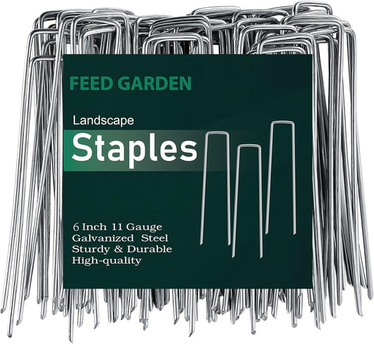 FEED GARDEN 6 Inch 25 Pack Galvanized Landscape Staples 11 Gauge Turf Garden Stakes Tent Stakes