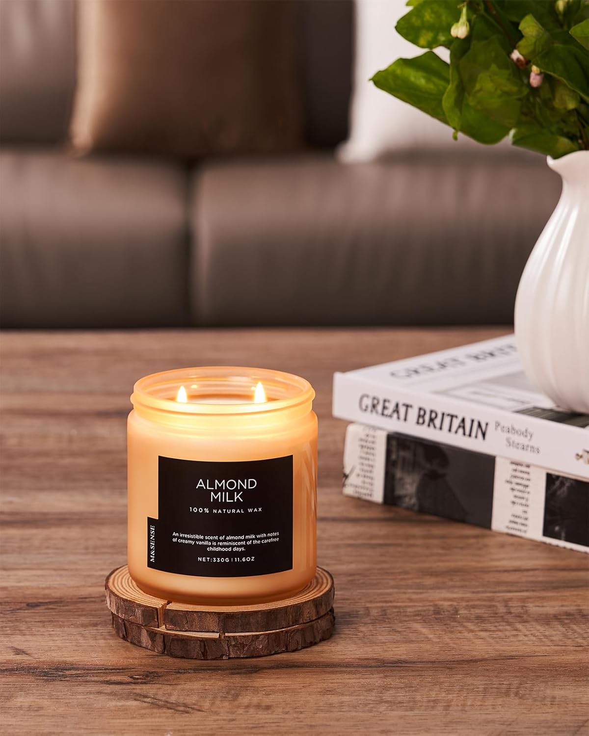 M&SENSE Creamy Vanilla Scented Candle, 11.6oz Clean Non Toxic Home Sweet Scent 70 Hours Burn Time