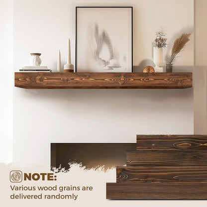 56x8x5 Fireplace Mantel - Handcrafted Hollow Rustic Solid Wood Wall Mounted Floating Shelf with
