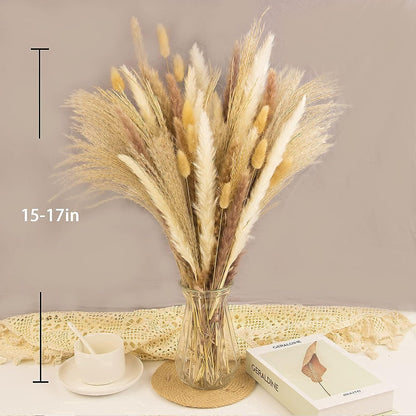 65PCS Pampas Grass Decor, Including pompas Floral, Reed Dried Grass and Bunny Tails Dried Flowers