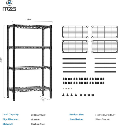 1000 lbs 4 Tier Shelf Metal Storage Shelves Wire Rack Closet Organizers for Garage Kitchen Bathroom