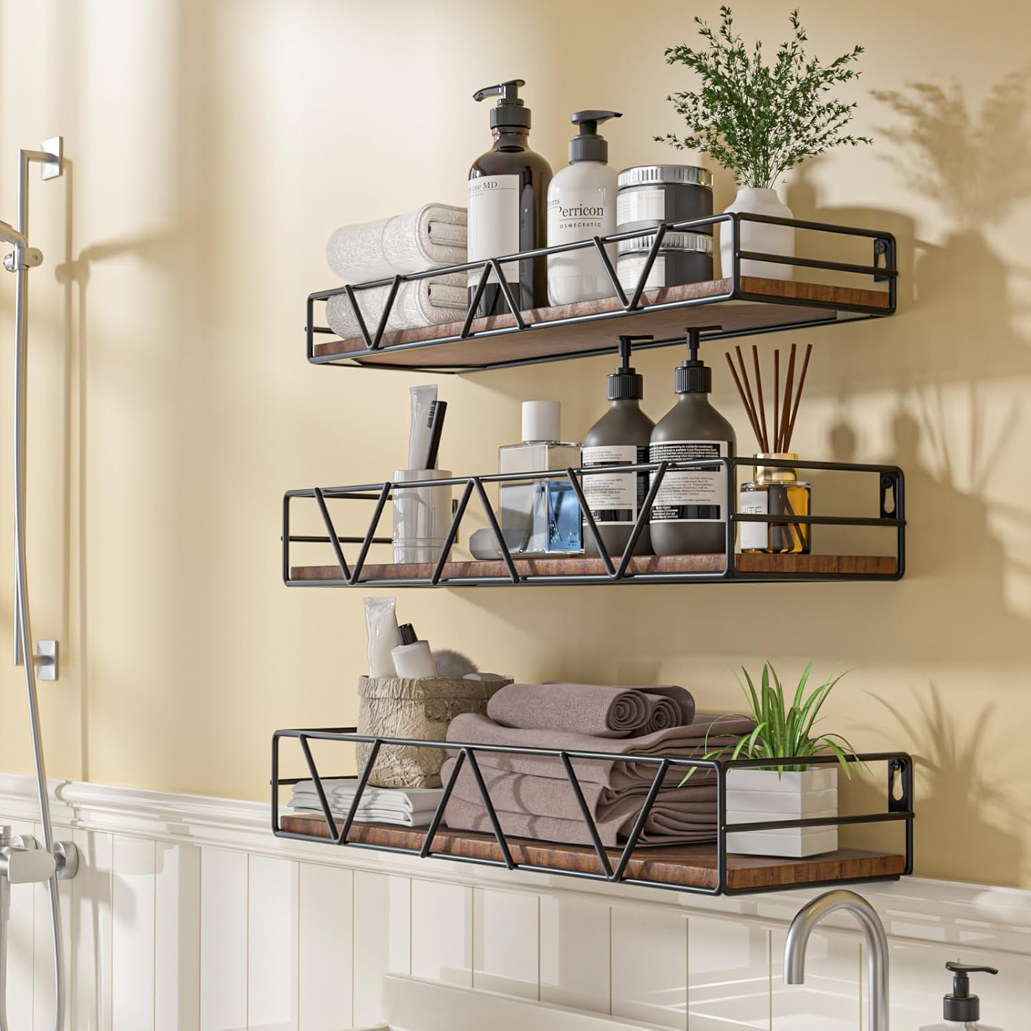 Floating Shelves Set of 3, Home Wood Wall Shelf, Farmhouse Shelf for Bedroom, Wall Mounted Floating
