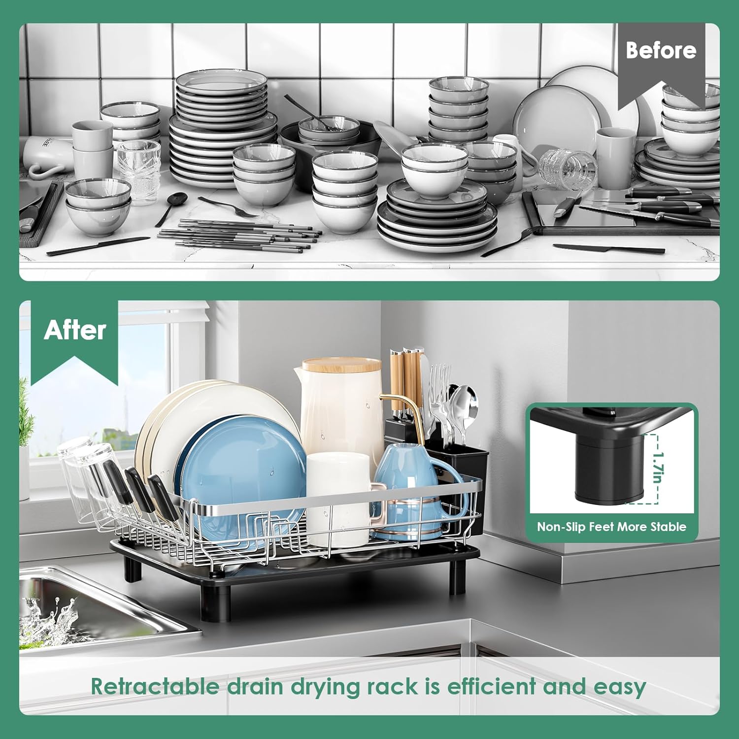MOUKABAL Dish Drying Rack - Stainless Steel Dish Rack, Dish Racks for Kitchen Counter, Drying Rack