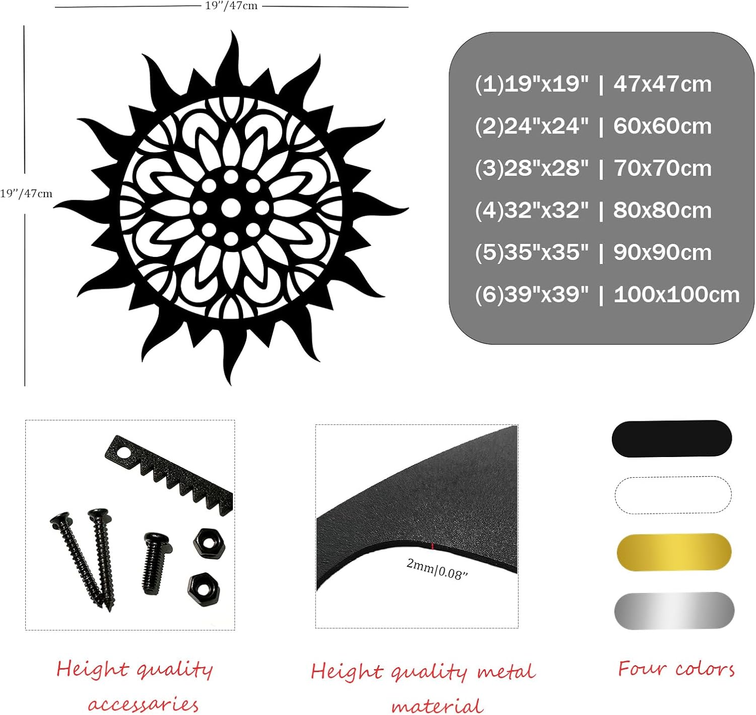 Sunburst Metal Wall Decor, Unique Sun Flower Design, Outdoor & Indoor Wall Art for Living Room