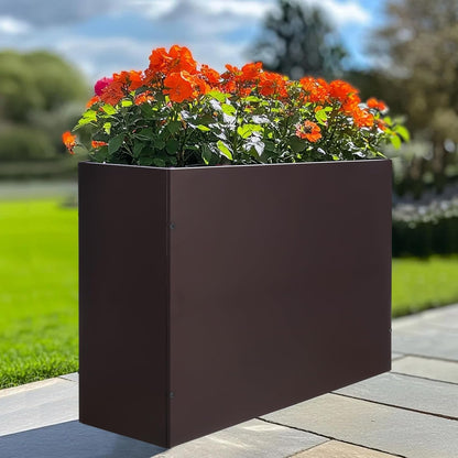 Metal Rectangular Planter Box Tall Planters for Outdoor Plants Modern Heavy Duty with Drainage
