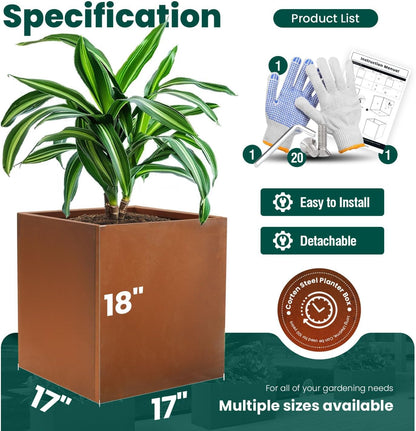Corten Steel Planter Box Metal Outdoor Large Rectangular Rustic Durable Antique Detached for