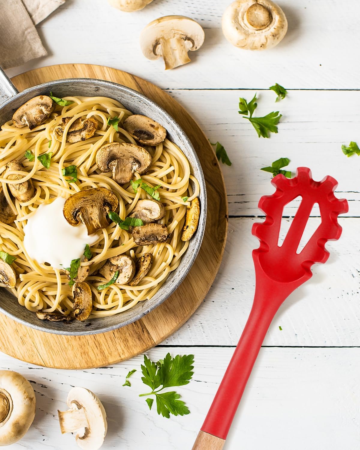 Silicone Pasta Fork, Kitchen Heat Resistant Noodle Spoon Server, BPA Free Spaghetti Strainer,12.8