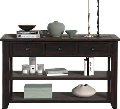 Solid Wood Console Table,Sofa Table with Storage Drawers and Bottom Shelf,Entryway Table for Entry