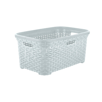 Designed Laundry Basket Plastic Storage Hamper Basket, White Smoke Cloths Basket Organizer with