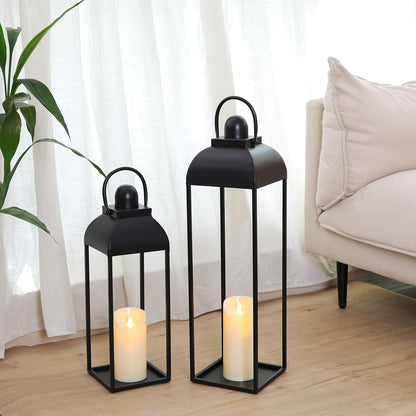 25'' 19'' Lanterns Decorative Outdoor Indoor, Black Metal Outdoor Candle Lanterns, Set of 2 Modern