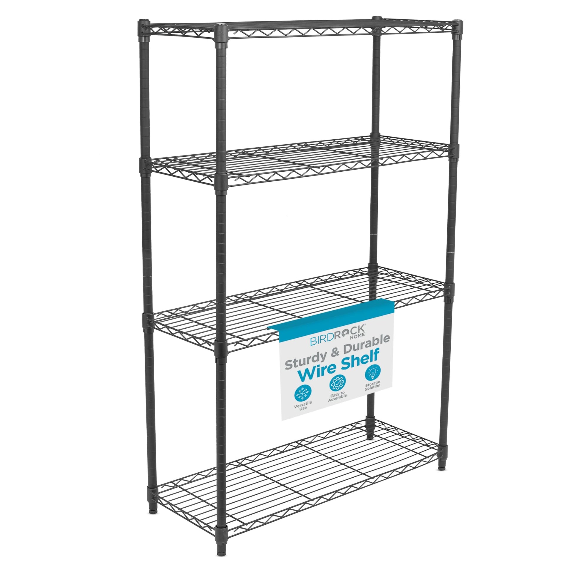 Internet's Best 4-Tier Wire Shelving | Flat Black | Heavy Duty Shelf | Wide Adjustable Rack Unit |