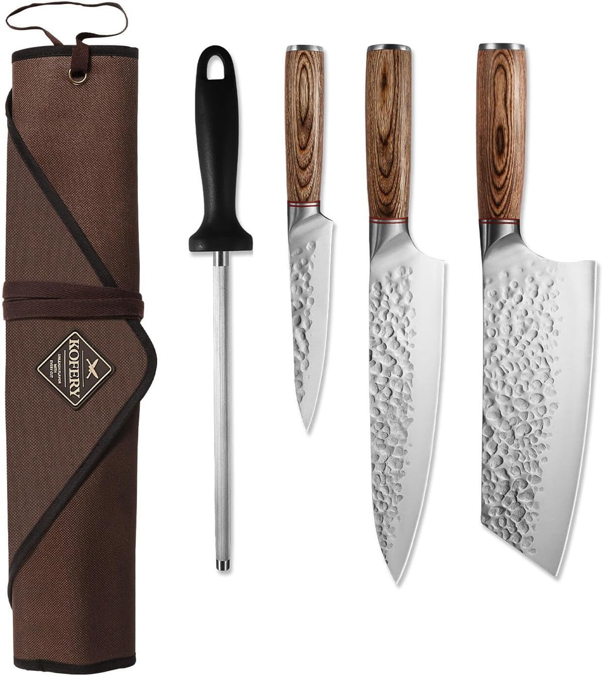 KOFERY 5PCS Chef and BBQ Knife Set with Roll Bag, High Carbon Stainless Steel Knives for Precise