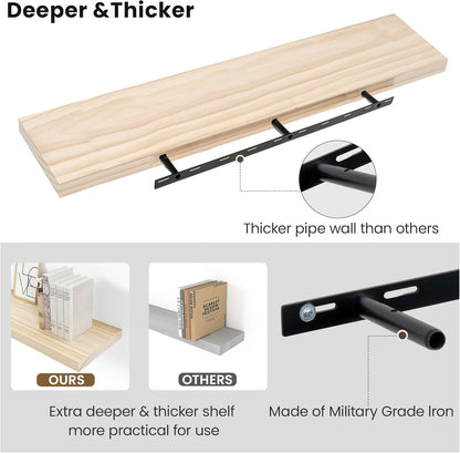 Light Wood Floating Shelves 48 Inch, 8 in Deep Single Book Shelf Floating for Wall Mounted, Heavy