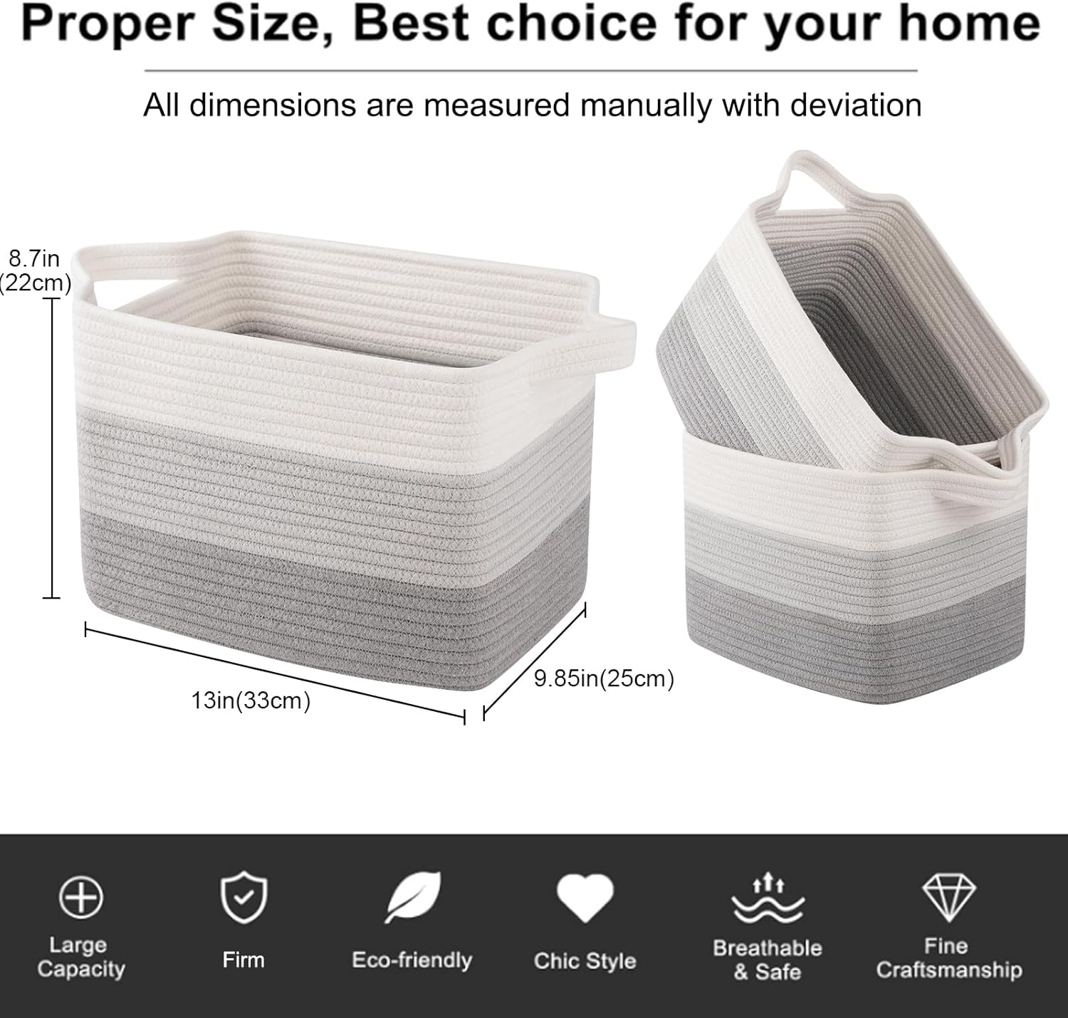 OIAHOMY Storage Basket, Woven Baskets for Storage, Cotton Rope Basket for toys,Towel Baskets for
