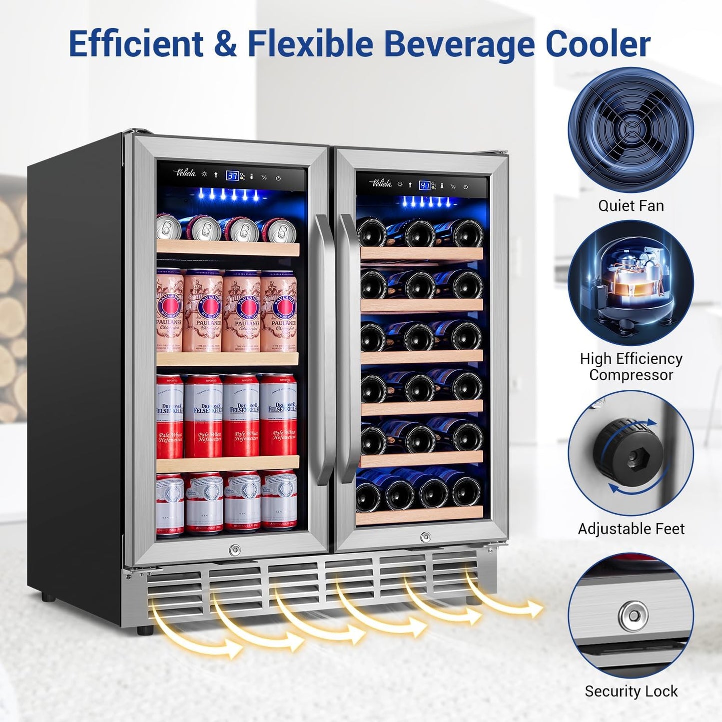Wine and Beverage Refrigerator 30 Inch, Upgrade Dual Zone Wine Cooler, 30'' Wine beverage Fridge