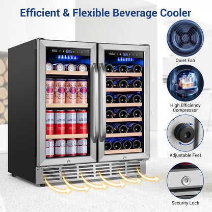 Wine and Beverage Refrigerator 30 Inch, Upgrade Dual Zone Wine Cooler, 30'' Wine beverage Fridge