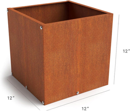 DIY CARTEL Corten Steel Cube Outdoor Planter Box, Rustic & Modern Farmhouse Design, Large Raised