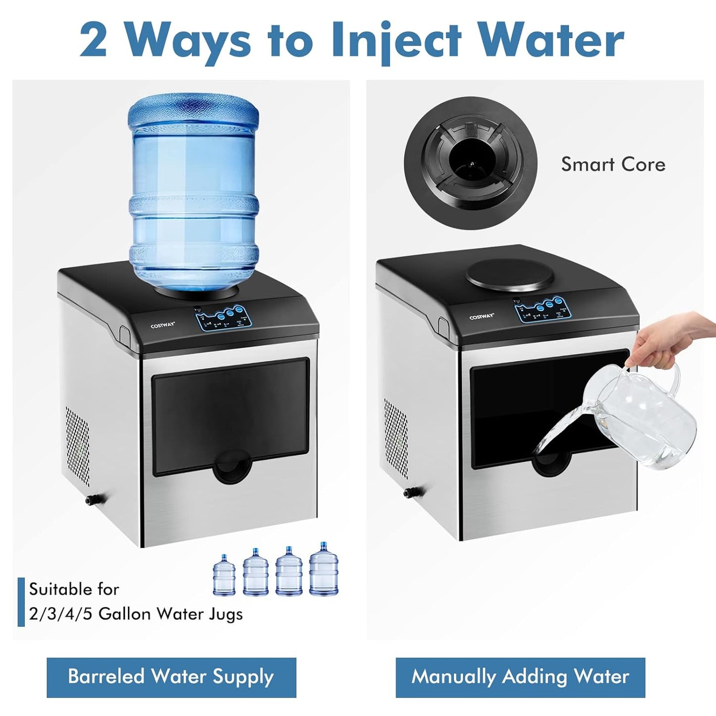 COSTWAY 2 in 1 Countertop Ice Maker Built-in Water Dispenser, 48LBS per Day, S/M/L Size Ice Cube