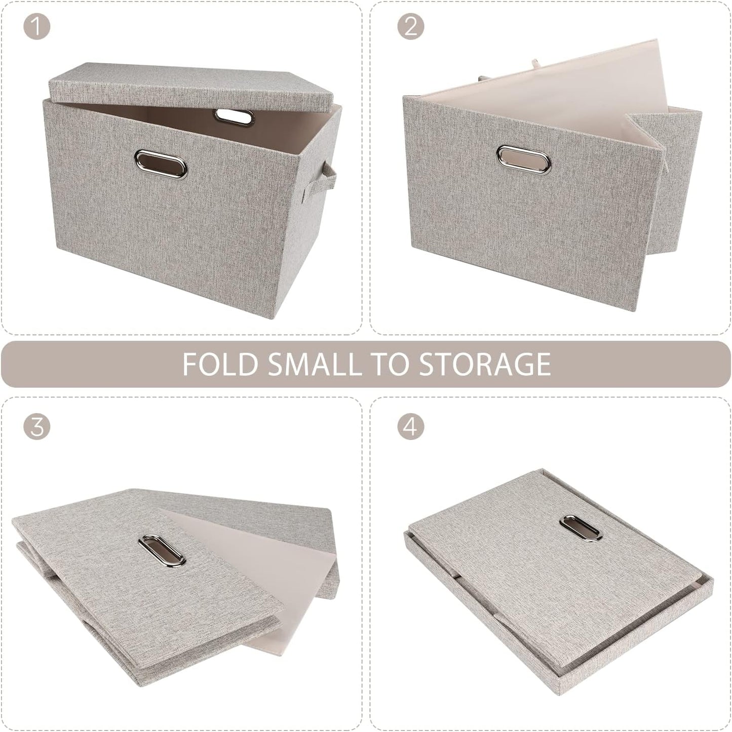Large 17" 36 Quart Collapsible Stackable Storage Bins with Lids, 3 Packs Beige Linen Fabric Closet