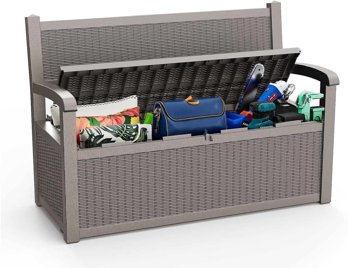 80 Gallon Storage Bench Deck Box, Waterproof and Lockable Outdoor Storage Furniture for Patio