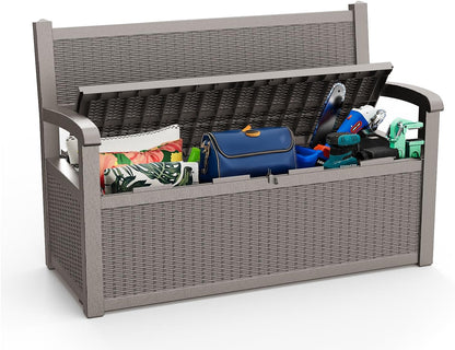 80 Gallon Storage Bench Deck Box, Waterproof and Lockable Outdoor Storage Furniture for Patio
