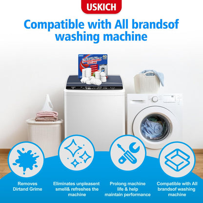 USKICH Washing Machine Cleaner Descaler 40 Pack-Deep Cleaning Tablets For HE Front Loader & Top