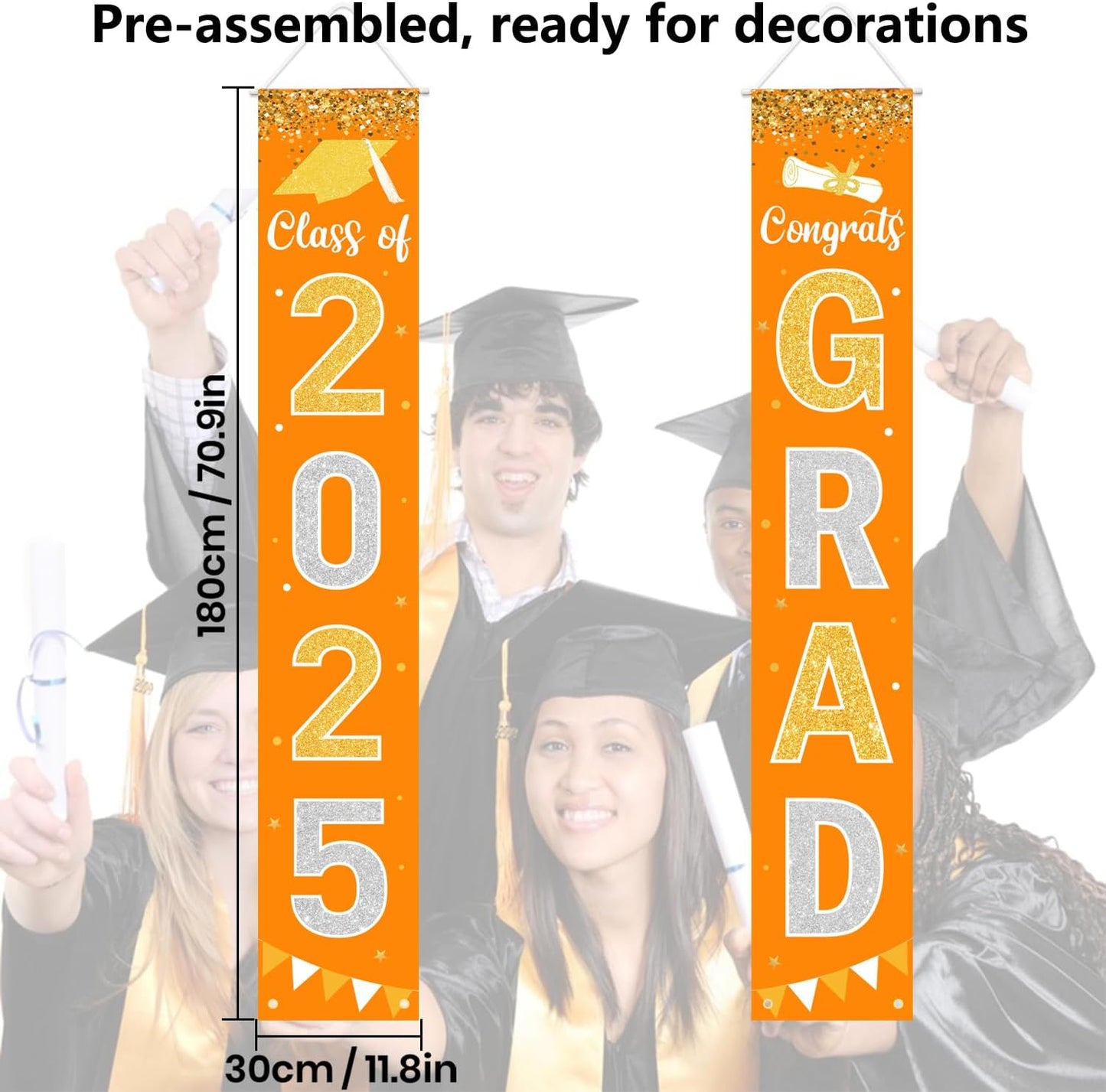 Graduation Decorations 2025 GRAD Banner Orange Porch Door Sign Welcome Banner For Indoor Outdoor