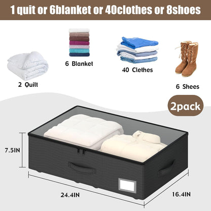 Underbed Storage Bins with Wheels, No Assembly Required - 7.5 inch height Black Large Capacity