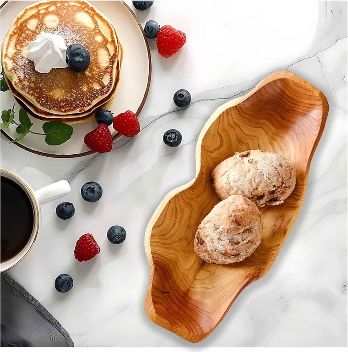ZOY&TORA Large Handmade Decorative Wooden Dough Bowl, Natural Wood Grain Finish,Kitchen Coffee