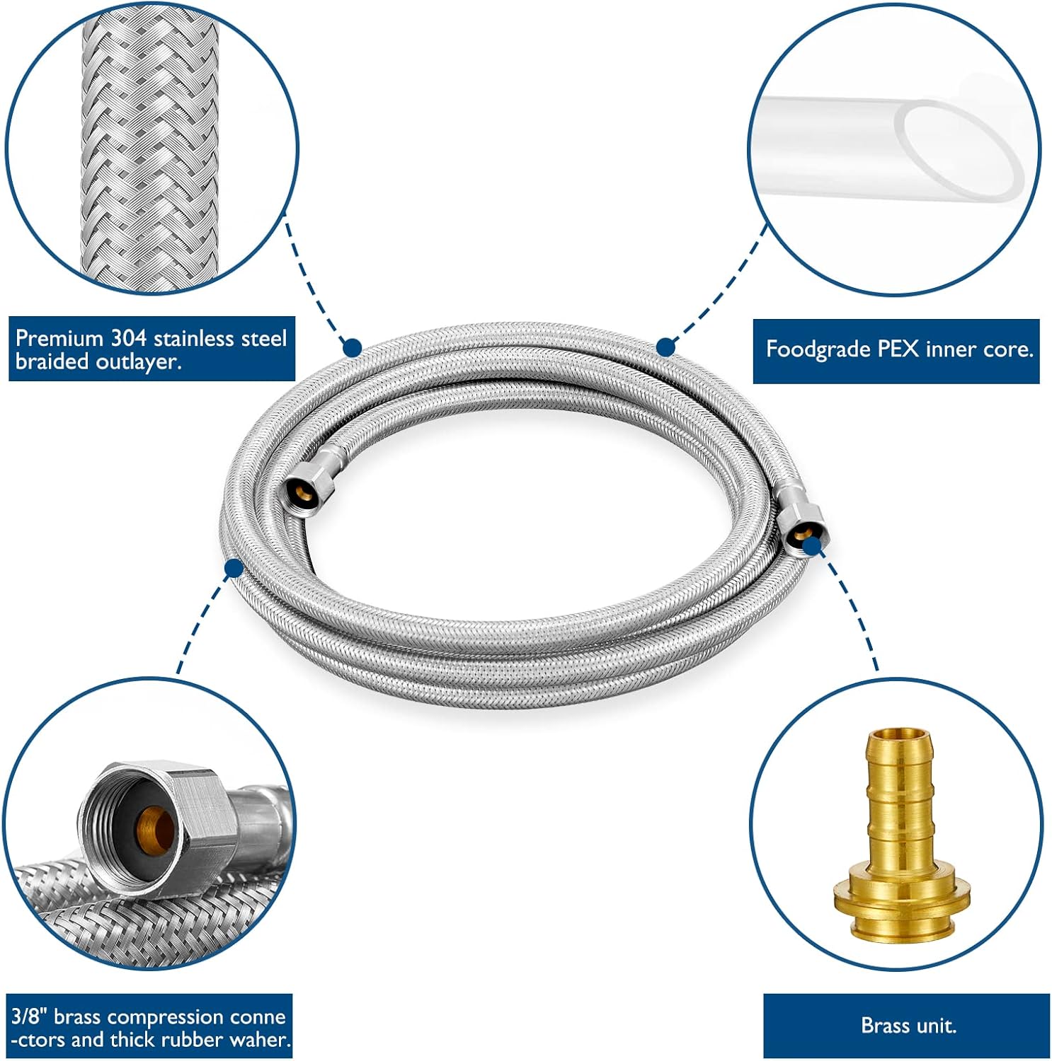 Dishwasher Installation Kit - 15 FT Stainless Steel Braided Dishwasher Hose kit,Food Grade PEX