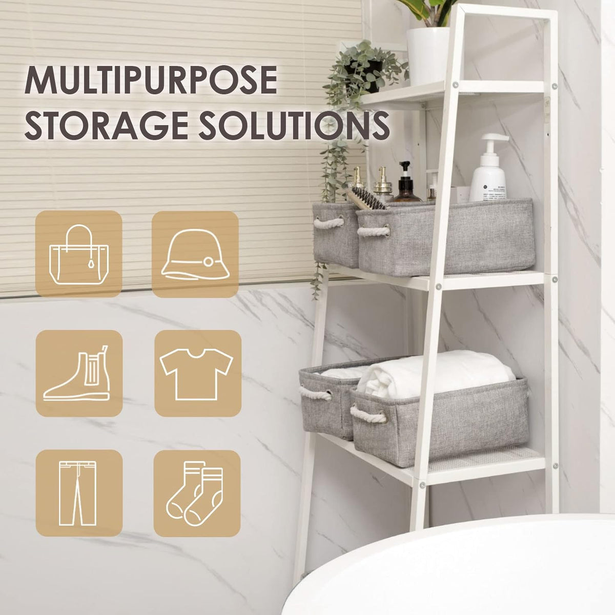 TheWarmHome Storage Bins for Shelves - 11.8x7.9x5.2 inch Grey Small Storage Baskets for Organizing