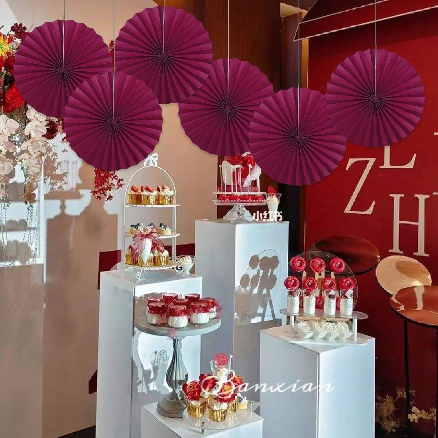 BARTHEW Red Party Decorations,Paper Decorations for Party,Girls Party Decorations Party Paper Fans