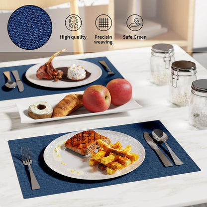 Cloth Placemats, Set of 4 Heat-Resistant Cotton Linen Blend Double Layered Machine Washable Place