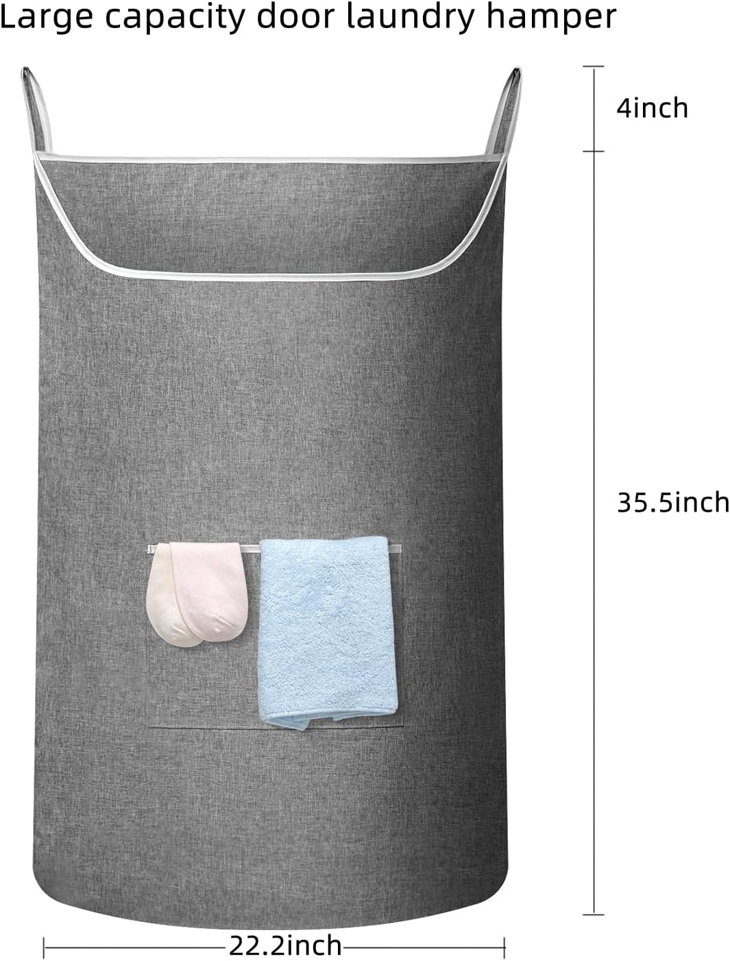 X-Large Hanging Laundry Hamper Bag, Door Hanging Hamper with Front Pocket Dirty Clothes Hanging