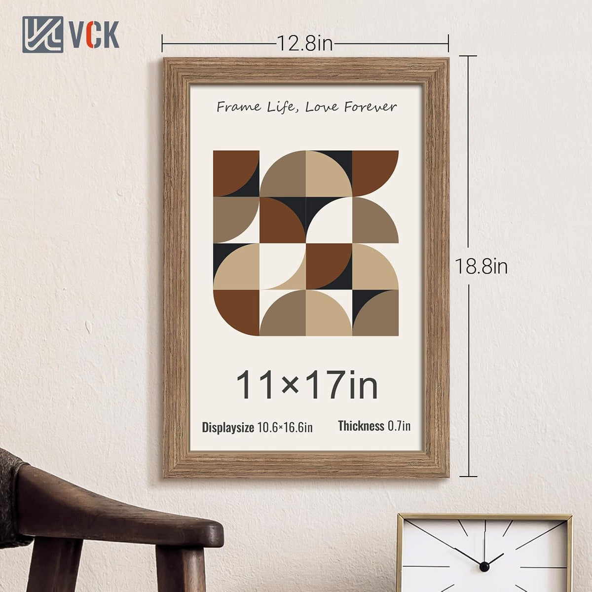 VCK 11x17 Picture Frame Set of 3 - Brown Walnut, Natural Textured Solid Wood Picture Poster Frame