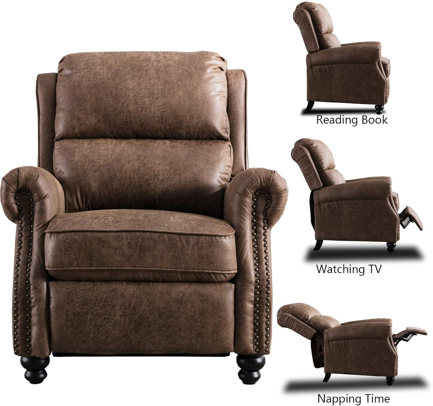 CANMOV Pushback Recliner Chair Set of 2, Faux Leather Armchair Push Back Recliner with Rivet