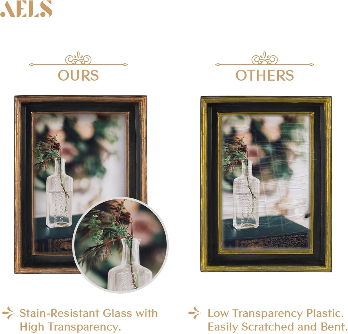 AELS 4x6 Inch Vintage Picture Frame, Elegant Luxury Antique Photo Frames with Glass Front, Photo