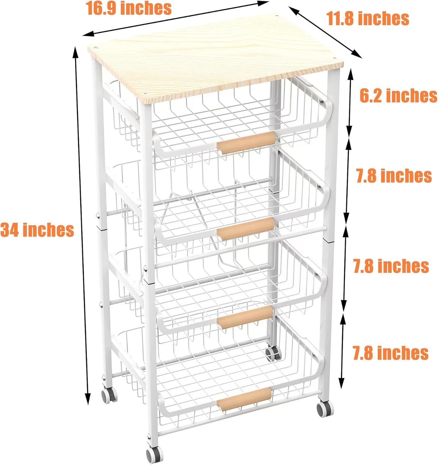 5-Layer Fruit Basket Kitchen Food Storage Organizer and Storage Rack, Stackable Storage cart with