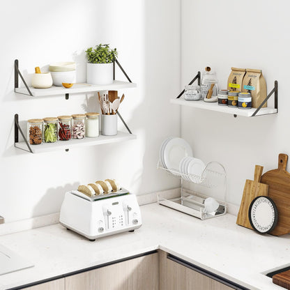 Heimlove 24 Inches White Floating Shelves,8 Inches Deep Wall Bookshelf Mounted Display&Storage Wood