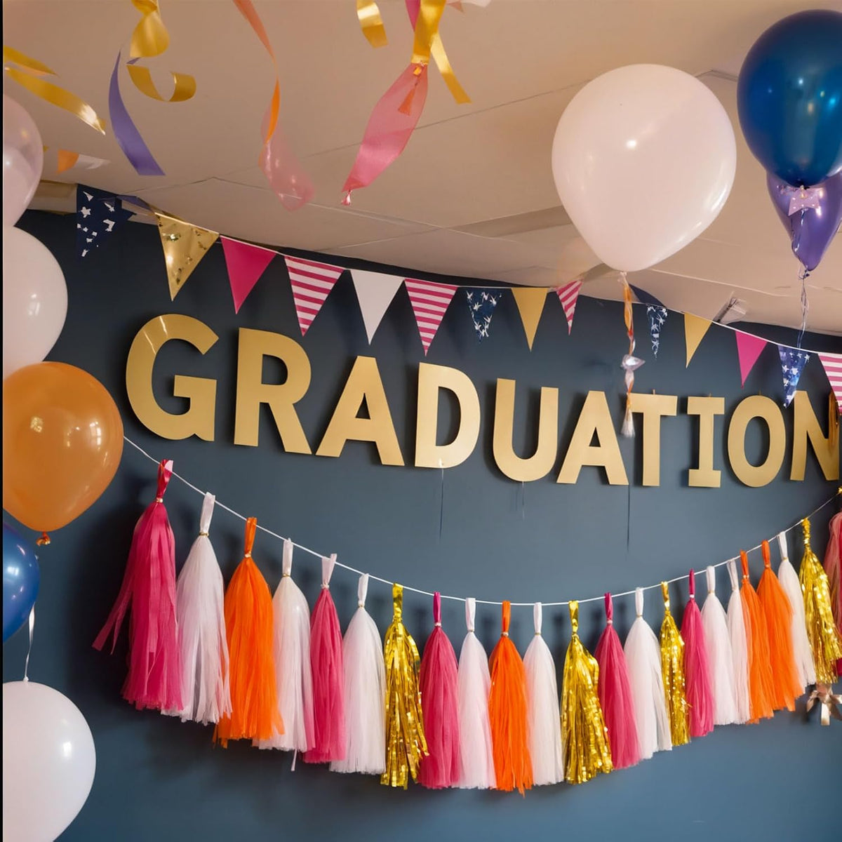 Shiny Tassel Garland Tissue Paper Tassel Banner,Tassels Decorations for Summer Luau Flamingo