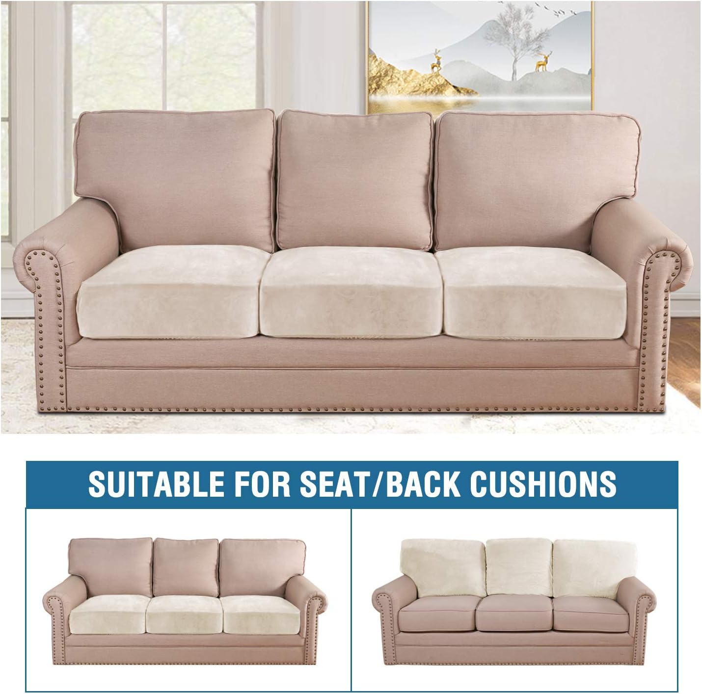 H.VERSAILTEX Velvet Stretch Couch Cushion Cover Plush Cushion Slipcover for Chair Loveseat Sofa