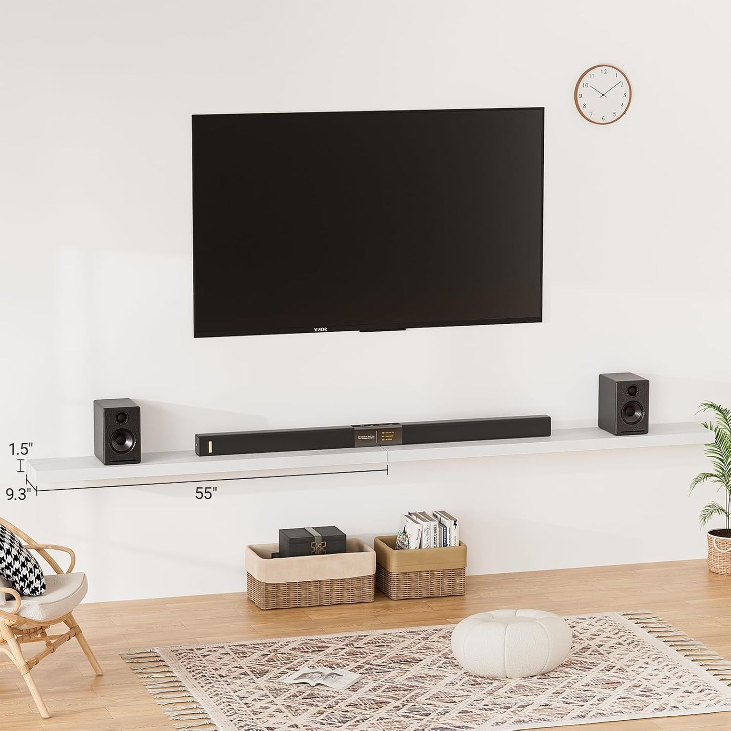 Heimlove 55 Inch Long Floating Shelves for Wall,9.3" Deep White Floating Shelves Set of 2,Large