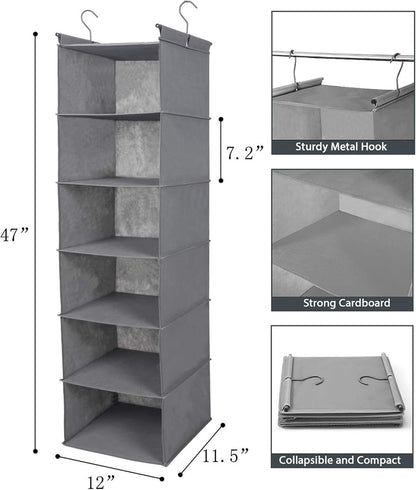 MAX Houser 6 Tier Shelf Hanging Closet Organizer, Closet Hanging Shelf with 2 Sturdy Hooks for