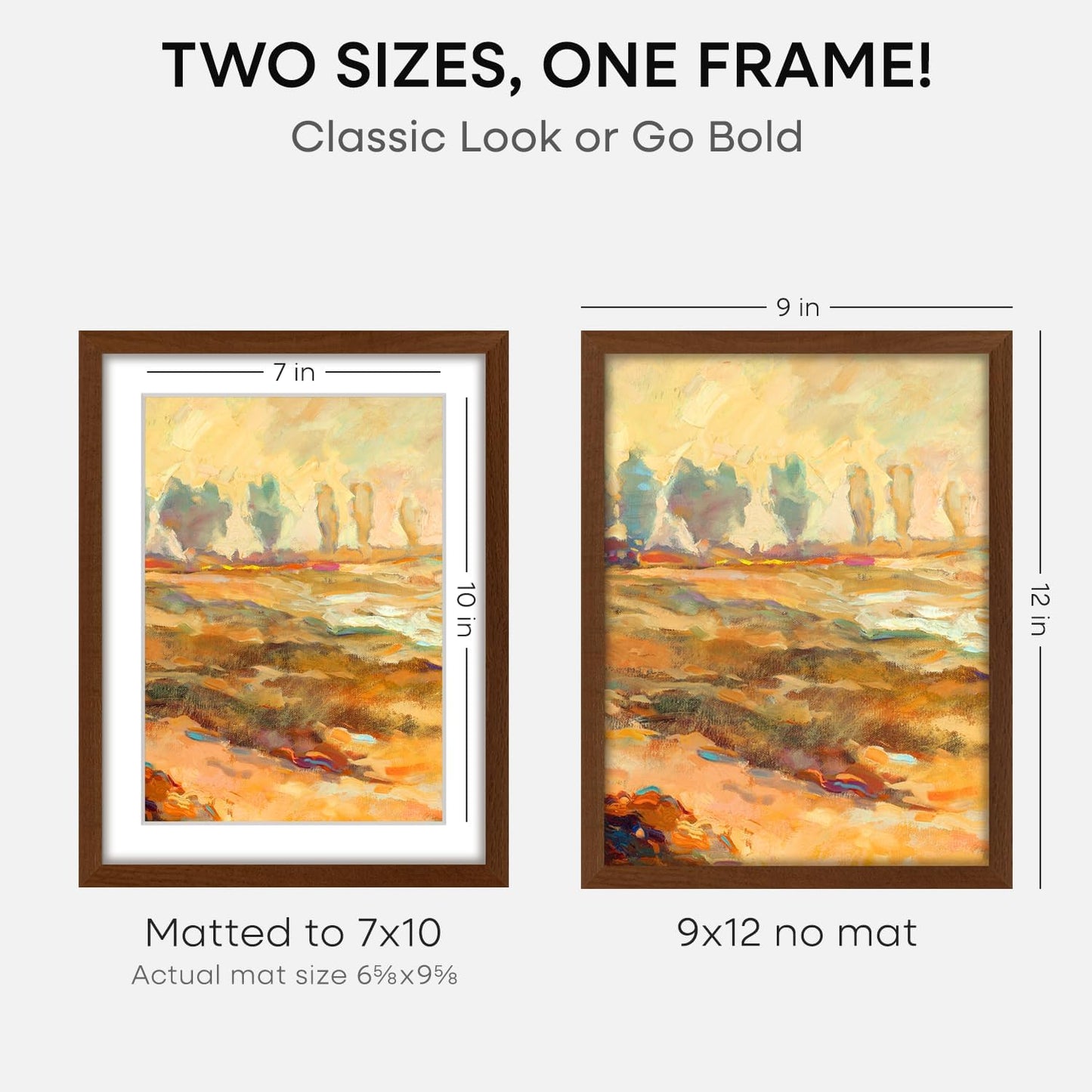 Homeforia 9x12 Picture Frame Brown, High End Dark Oak 9 x 12 Walnut Wooden Frames with Mat 7 by 10